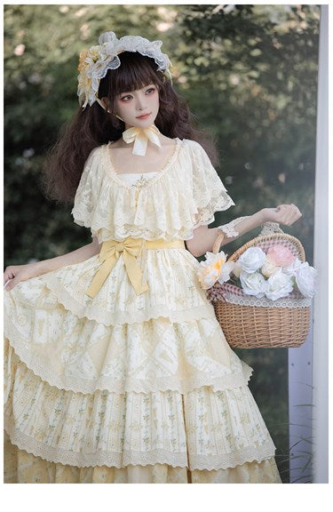 【予約販売】クリームイエローのフローラルジャンパースカート