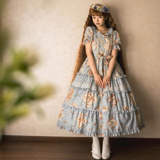 [Sale period has ended] Cat Rose Tea Party Daily Dress Long Length