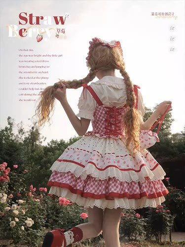 Strawberry Patchwork Jumper Skirt with Pocket Apron