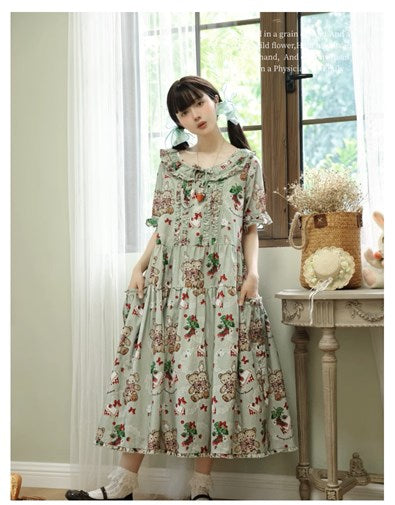 Camellia Berry Short Sleeve Dress Simple Type Long Length