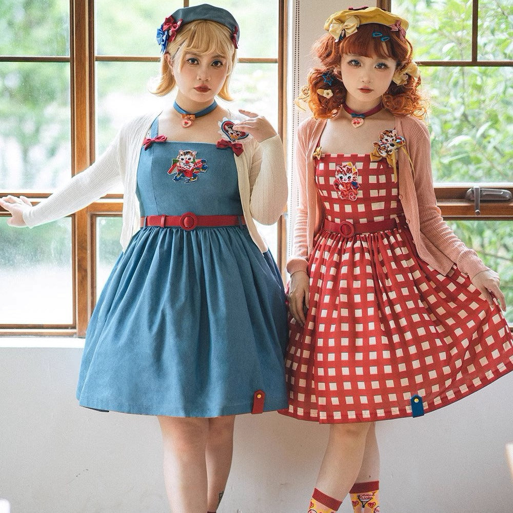 【予約販売】Sweet Kittyレトロシンプルジャンパースカート