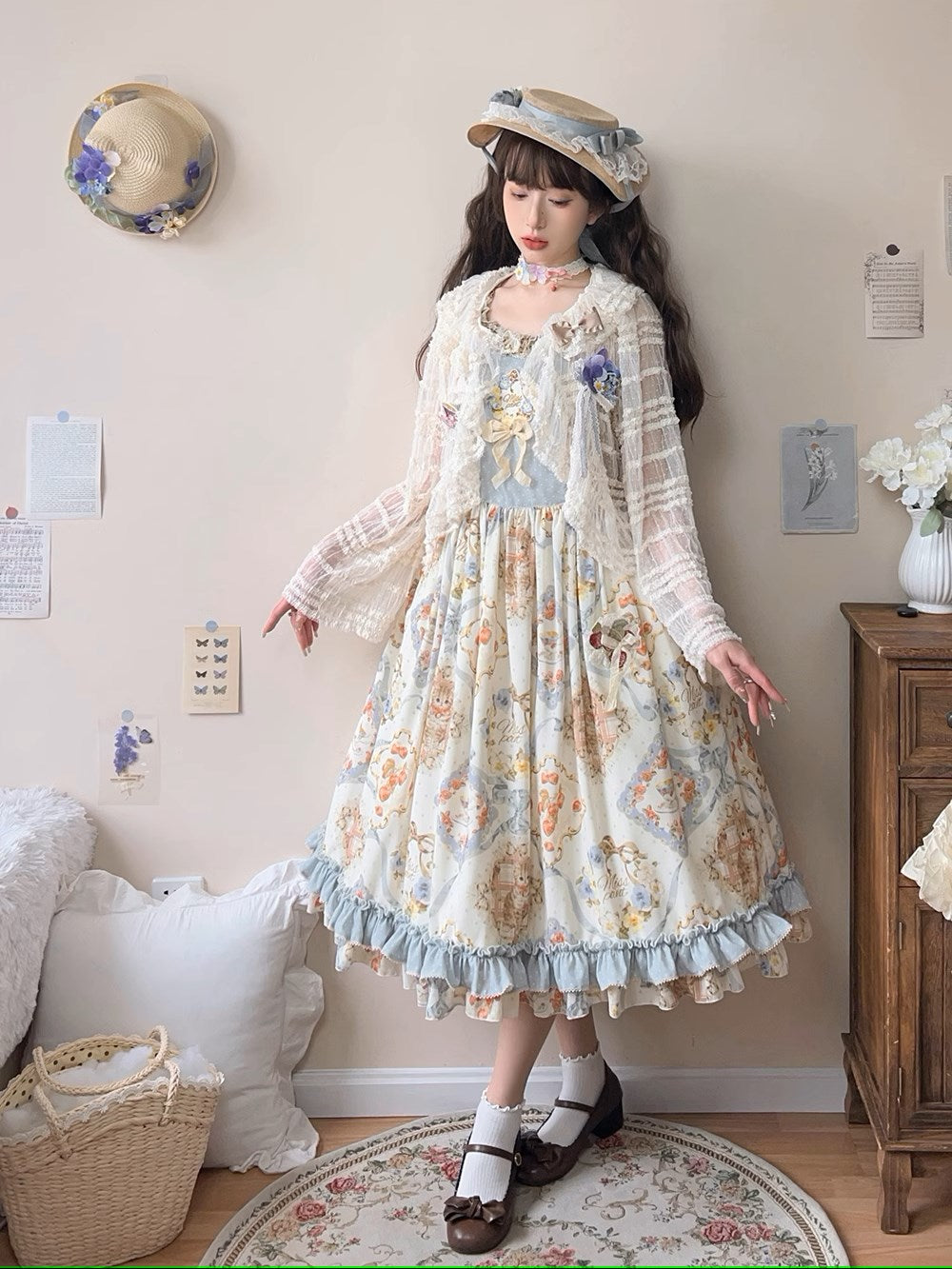 【予約販売】猫の薔薇お茶会 ジャンパースカート