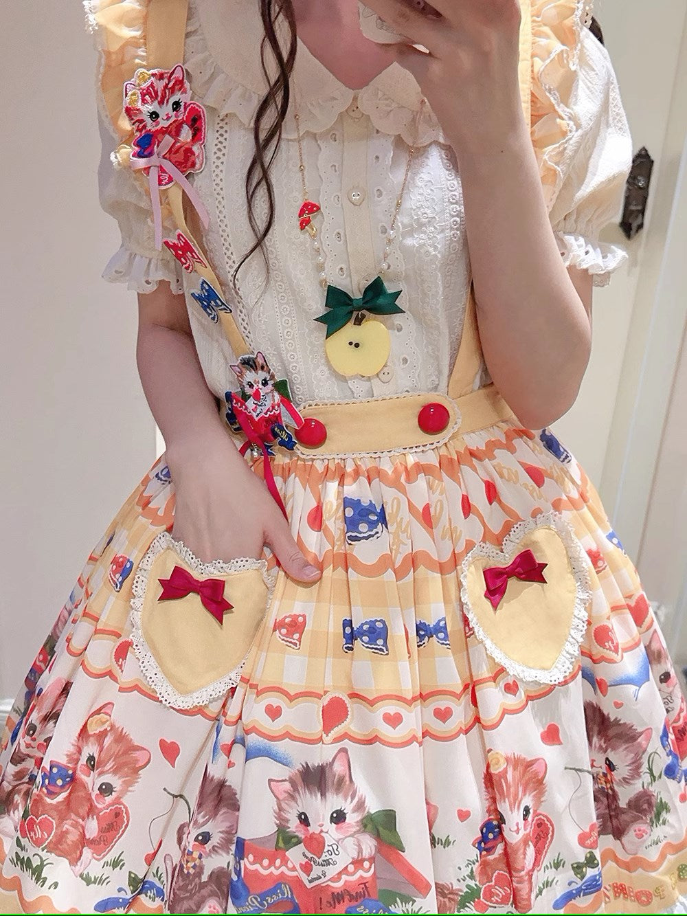 【予約販売】Sweet Kittyレトロサスペンダースカート