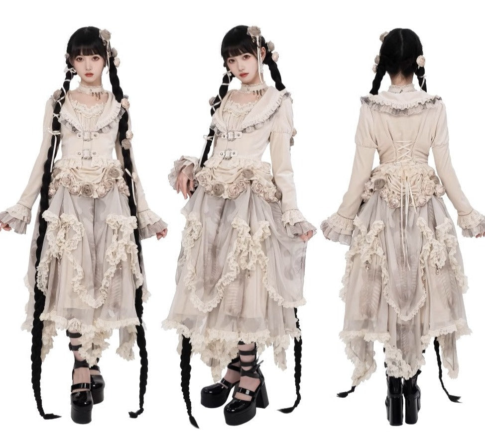 [Sale period ended] Rose Knight III Satin and organdy gothic dress [Champagne]