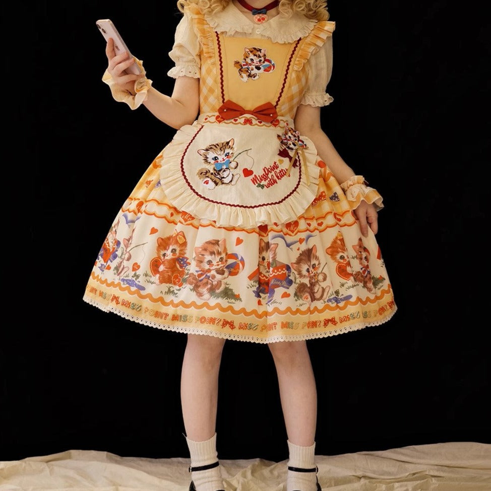 【予約販売】Sweet Kittyレトロフライングスリーブジャンパースカート