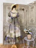 Elegance Greek oil painting style print empire dress with ruffles
