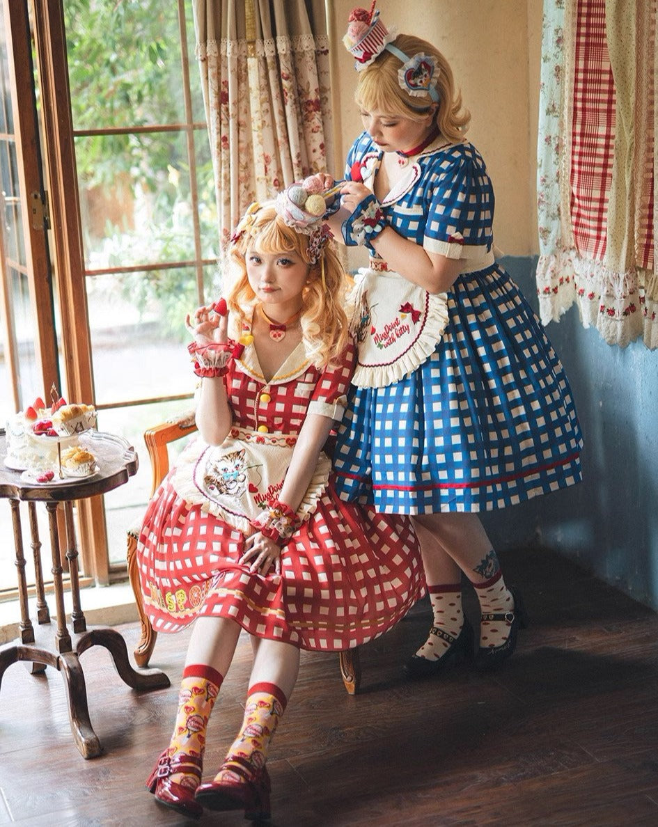 【予約販売】Sweet Kittyレトロカフェ風ワンピース