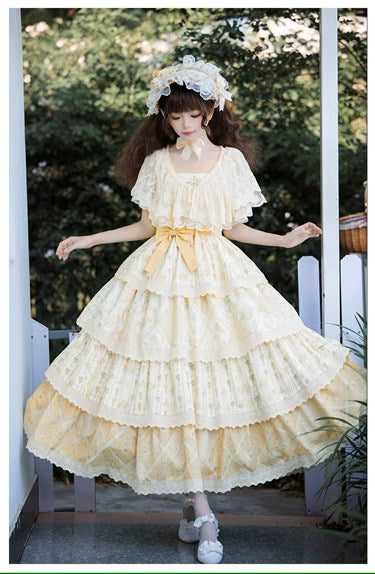 【予約販売】クリームイエローのフローラルジャンパースカート