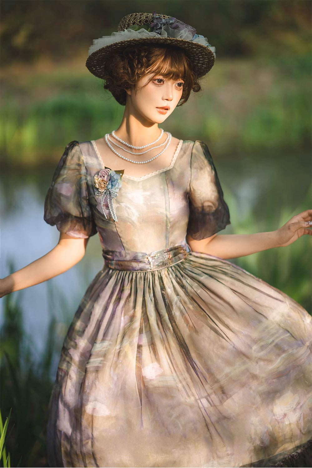 【予約販売】Elegance Greek 油彩画風プリントワンピース