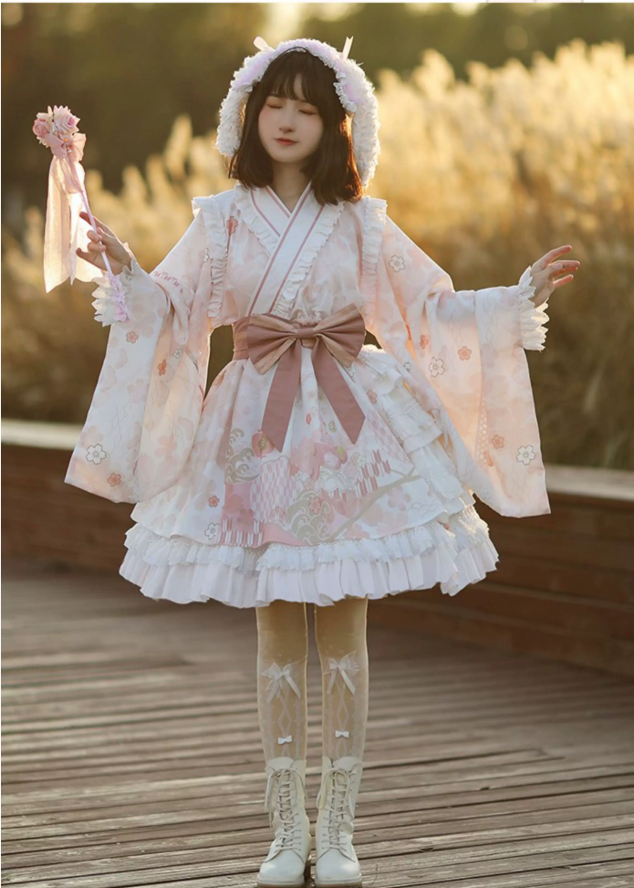 Japanese Style Sakura Pink Kimono Lolita Dress