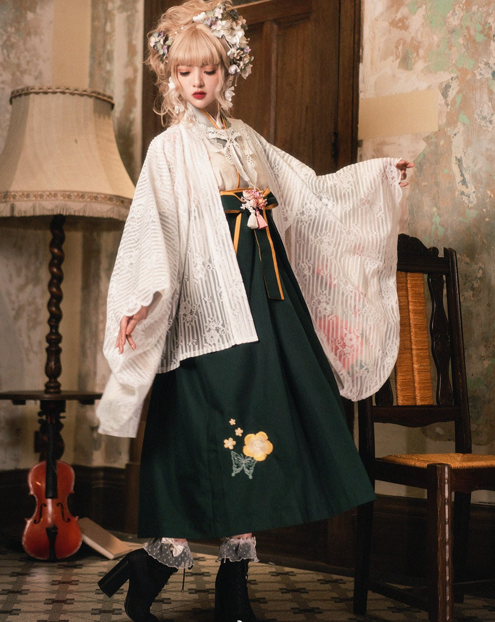 椿の花刺繍と蝶の袴風スカート – ロリータファッション通販RonRon