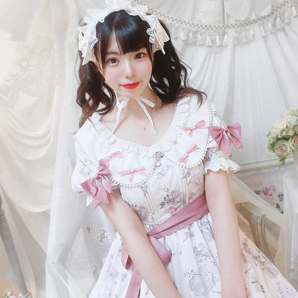 Pre-order [IDOLFILE] featured products | Sweet loli lolita dress with pearl and pink sash ribbon