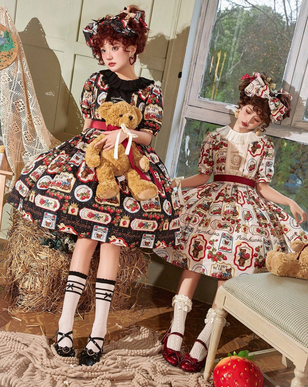 Strawberry Teddy bear 甘ロリ 半袖ワンピース くまタイプ