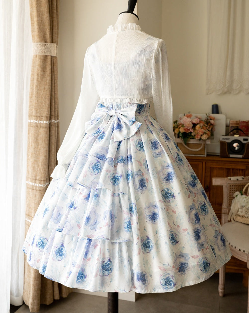 Blue rose French sleeve jumper skirt with ribbon hair accessory