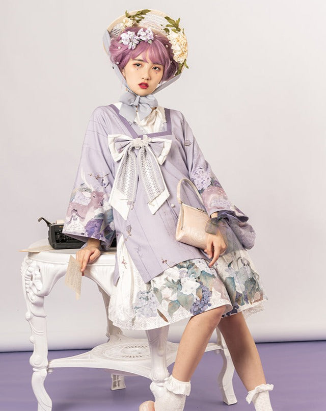 紫陽花柄の和風ロリィタジャンパースカート