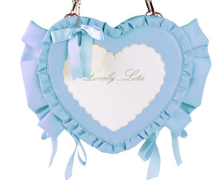 Large Heart Logo Embroidered Lolita Bag with Frill and Ribbon