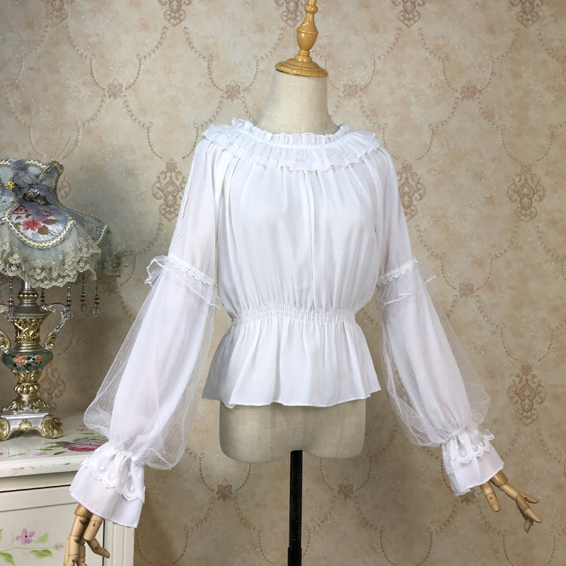 シフォン素材のランタンスリーブ ロリータ ブラウス　