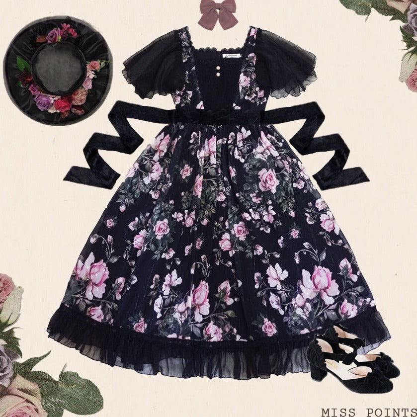 【予約販売】Rose Garden フライングスリーブ クラロリ ワンピース
