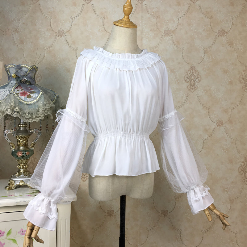 シフォン素材のランタンスリーブ ロリータ ブラウス　
