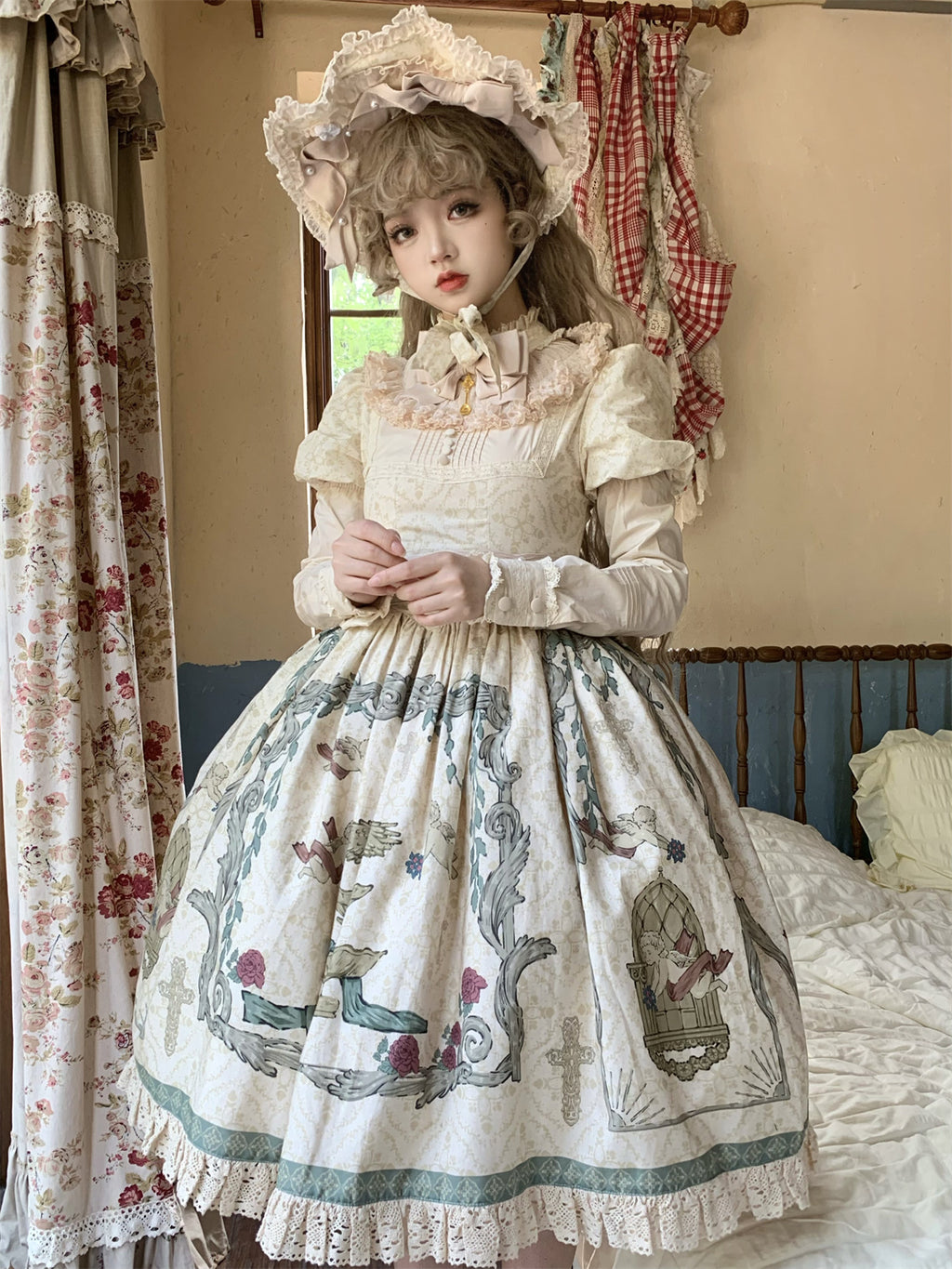 Wonderland Paradise アンティーク調コットンワンピース 付け袖付き