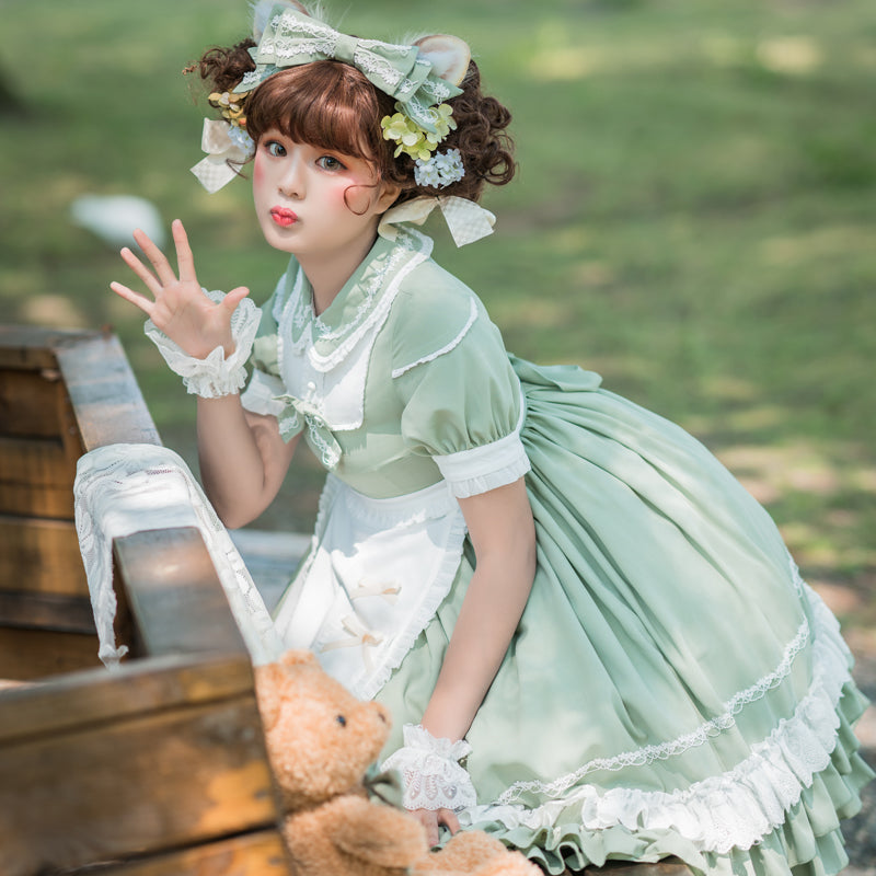 プリンセススカート 半袖 ハイウエストソリッドカラー ロリータ ジャンパースカート - ロリータファッション通販RonRon