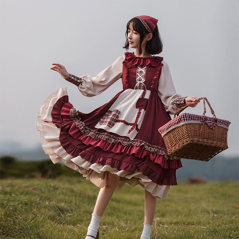 赤ずきん レイヤードスカート カントリーロリータドレス
