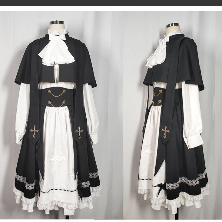 【予約販売】Holy academy 学院風 ゴスロリ スカート・マントセットアップ