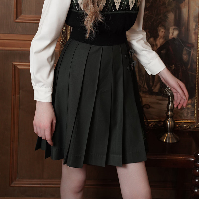 Hogwarts School of Witchcraft and Wizardry Leather Buckle Pleated Skirt