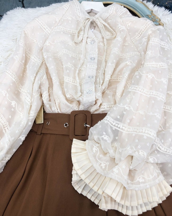 French retro style lace blouse and swing skirt setup