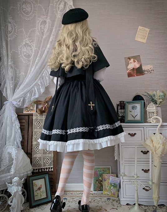 【予約販売】Holy academy 学院風 ゴスロリ スカート・マントセットアップ