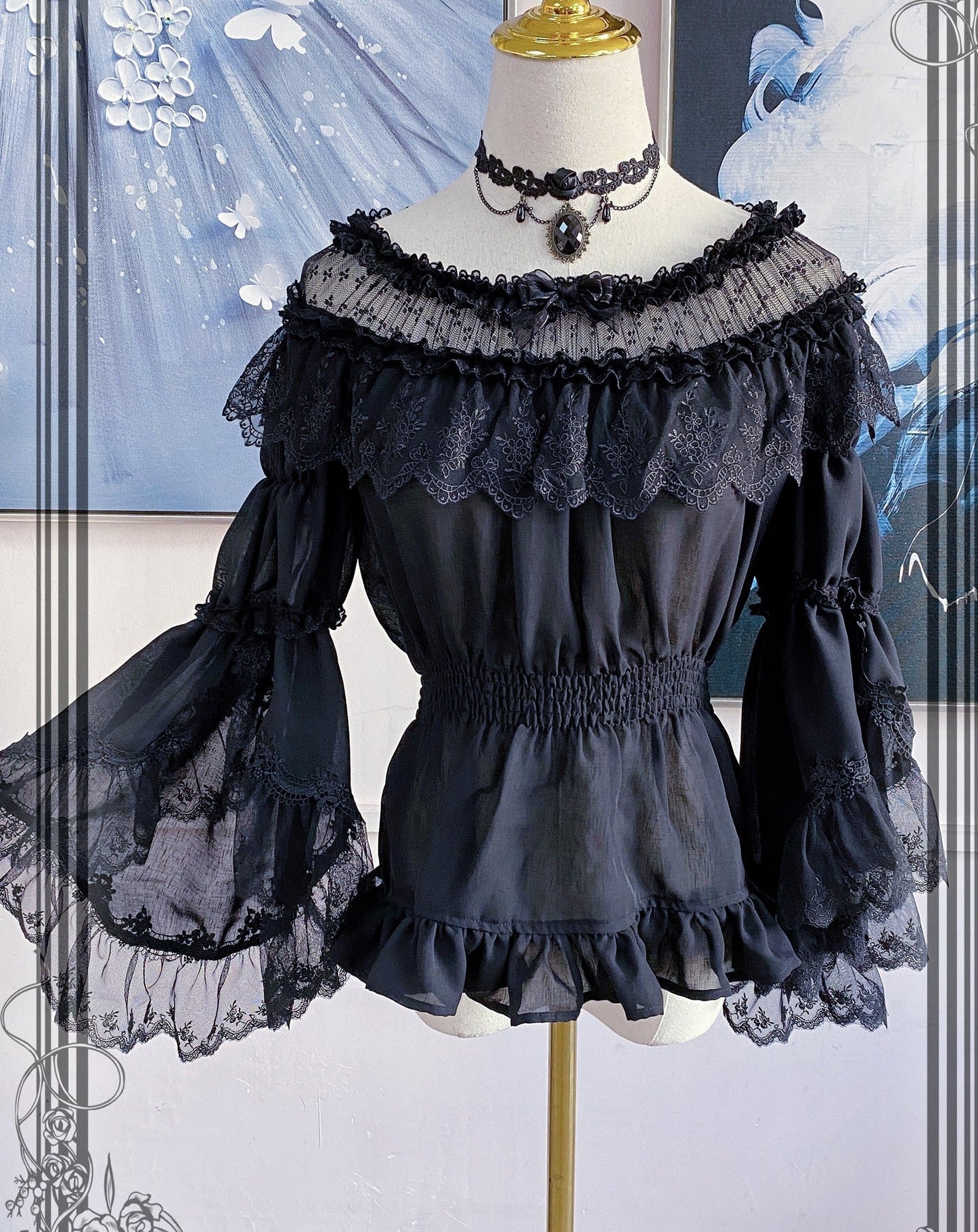 Chiffon lace princess sleeve blouse [20% off with combined purchase &amp; coupon input]