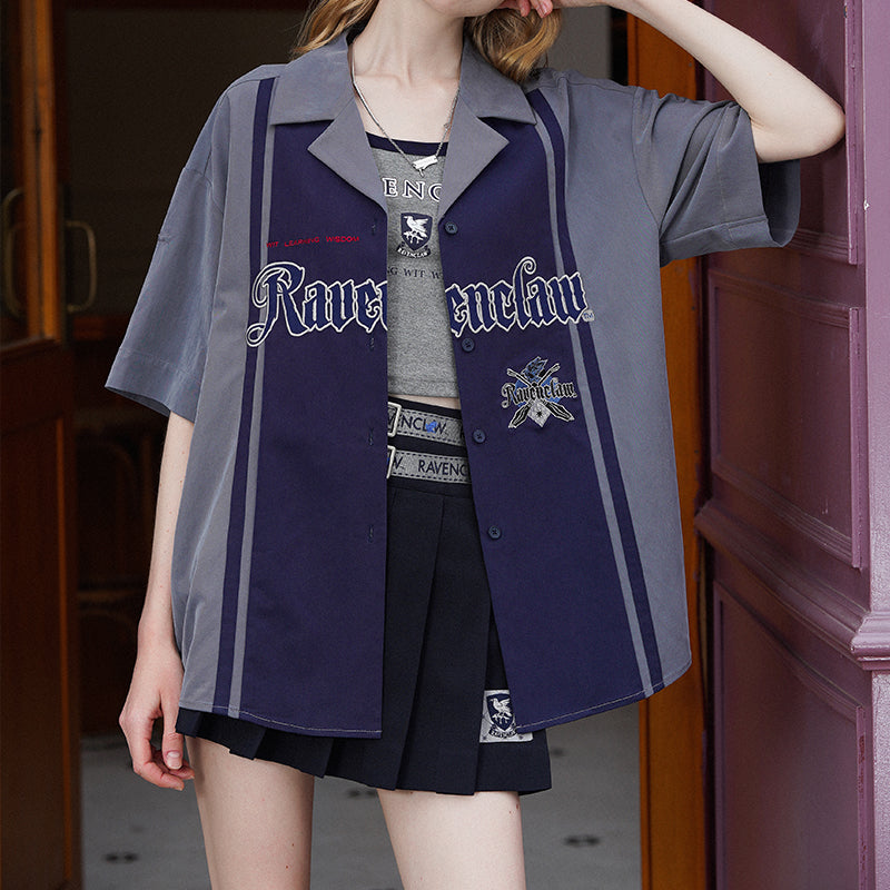 Hogwarts School of Witchcraft and Wizardry Embroidered Short Sleeve Oversized Shirt