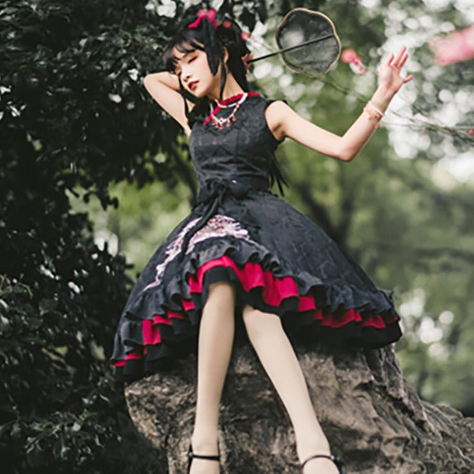 Nine-Tailed Fox Flower Lolita Jumper Skirt with Cloak and Hair Accessory