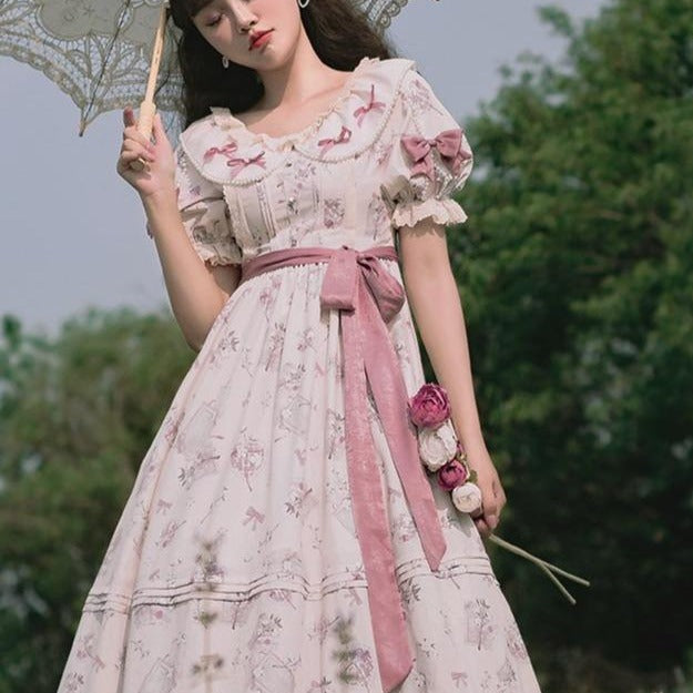 Pre-order [IDOLFILE] featured products | Sweet loli lolita dress with pearl and pink sash ribbon