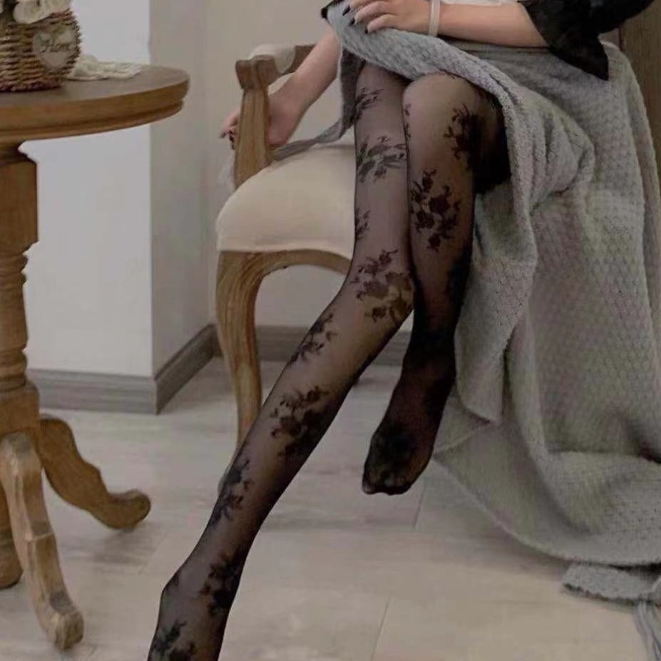 classical flower print stockings