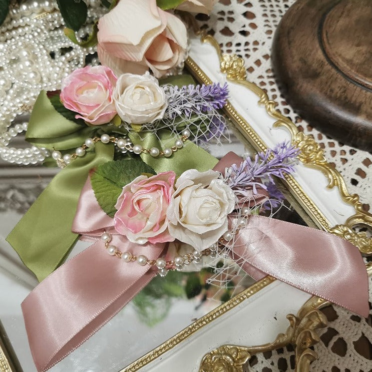 [Simultaneous purchase only] Flower flower corsage, ribbon brooch, lace gloves