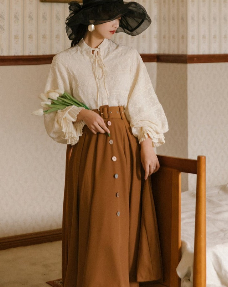 French retro style lace blouse and swing skirt setup