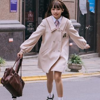 School style puff sleeve double coat