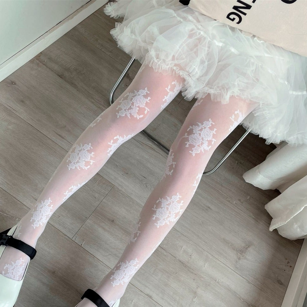 classical flower print stockings