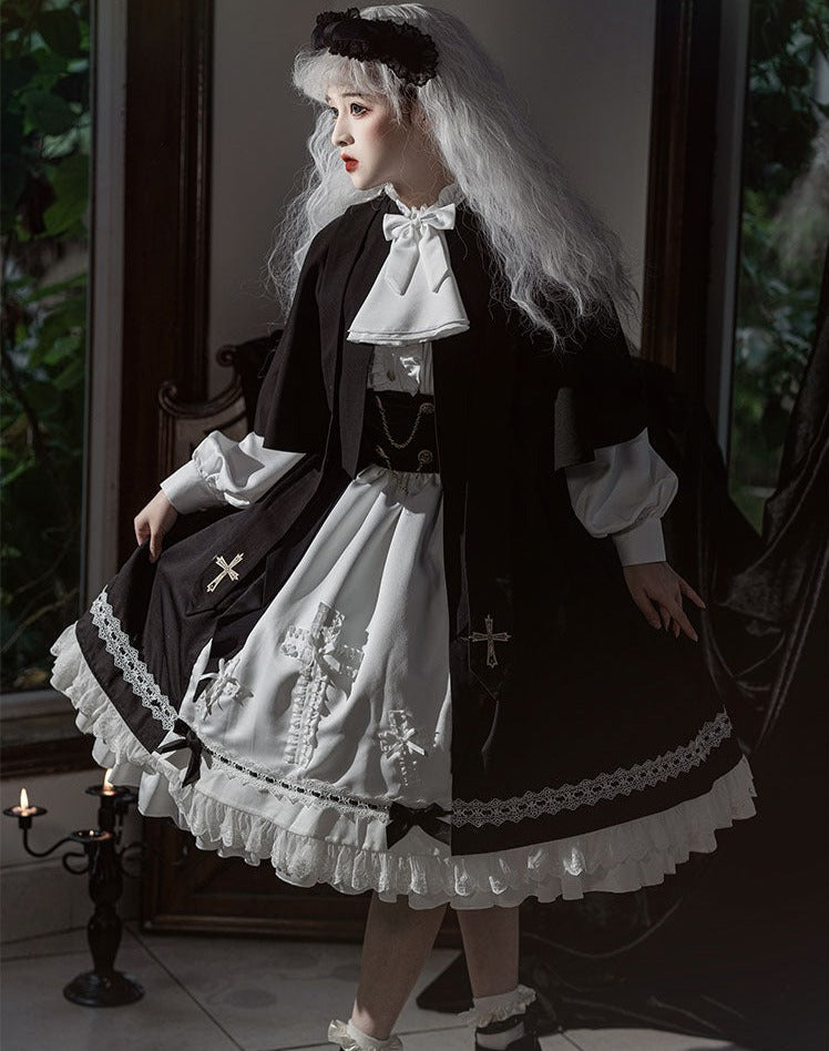 【予約販売】Holy academy 学院風 ゴスロリ スカート・マントセットアップ