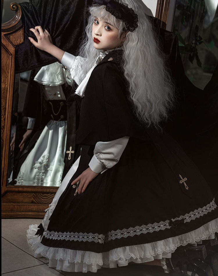 【予約販売】Holy academy 学院風 ゴスロリ スカート・マントセットアップ