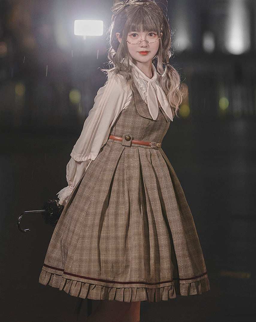 Foggy Track Traditional Check Jumper Skirt and Jacket