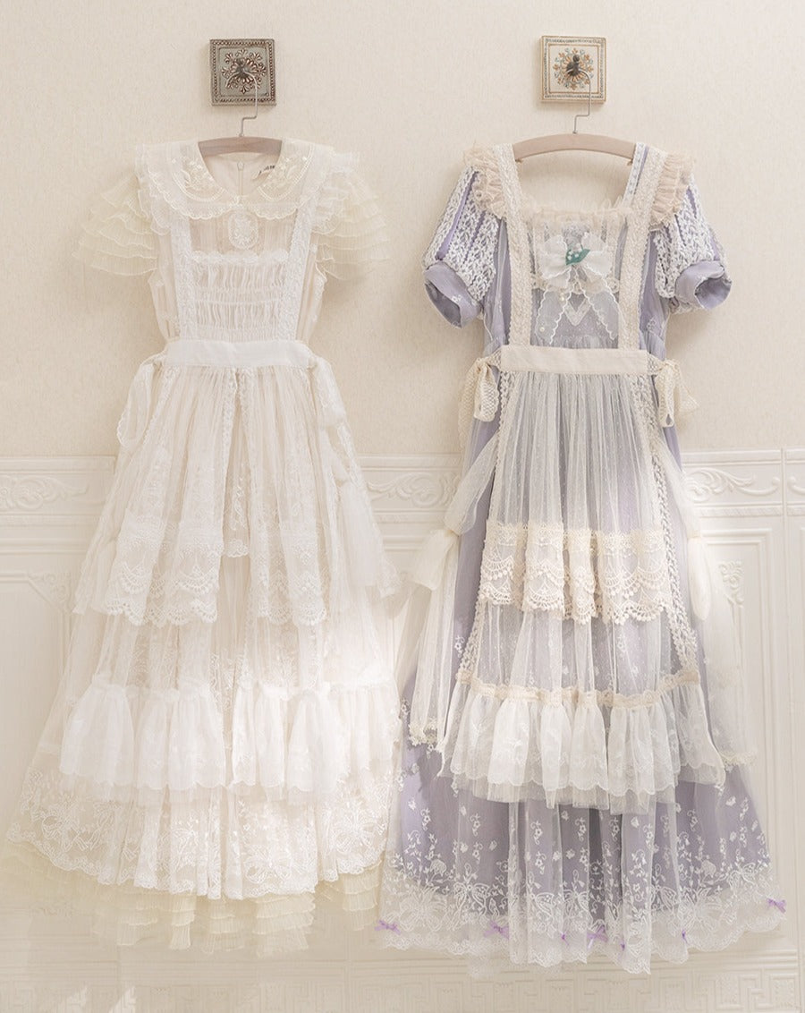 [Simultaneous purchase only] Suzuran flower embroidery front and back 2way lace apron