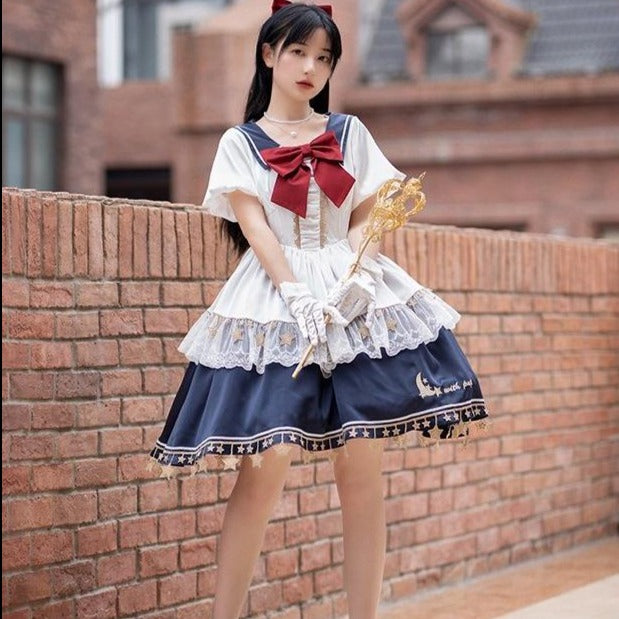 【完売品】星と月の刺繍付き セーラー服 ロリータワンピース