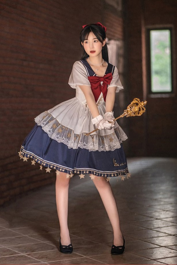 【完売品】星と月の刺繍付き セーラー服 ロリータワンピース