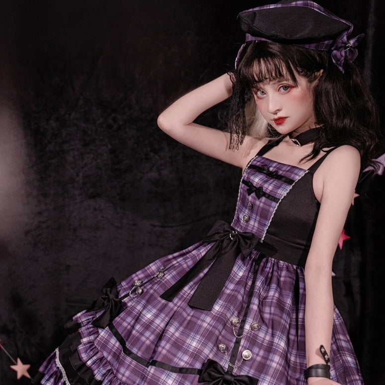 Check and Ribbon Gothic Lolita Jumper Skirt