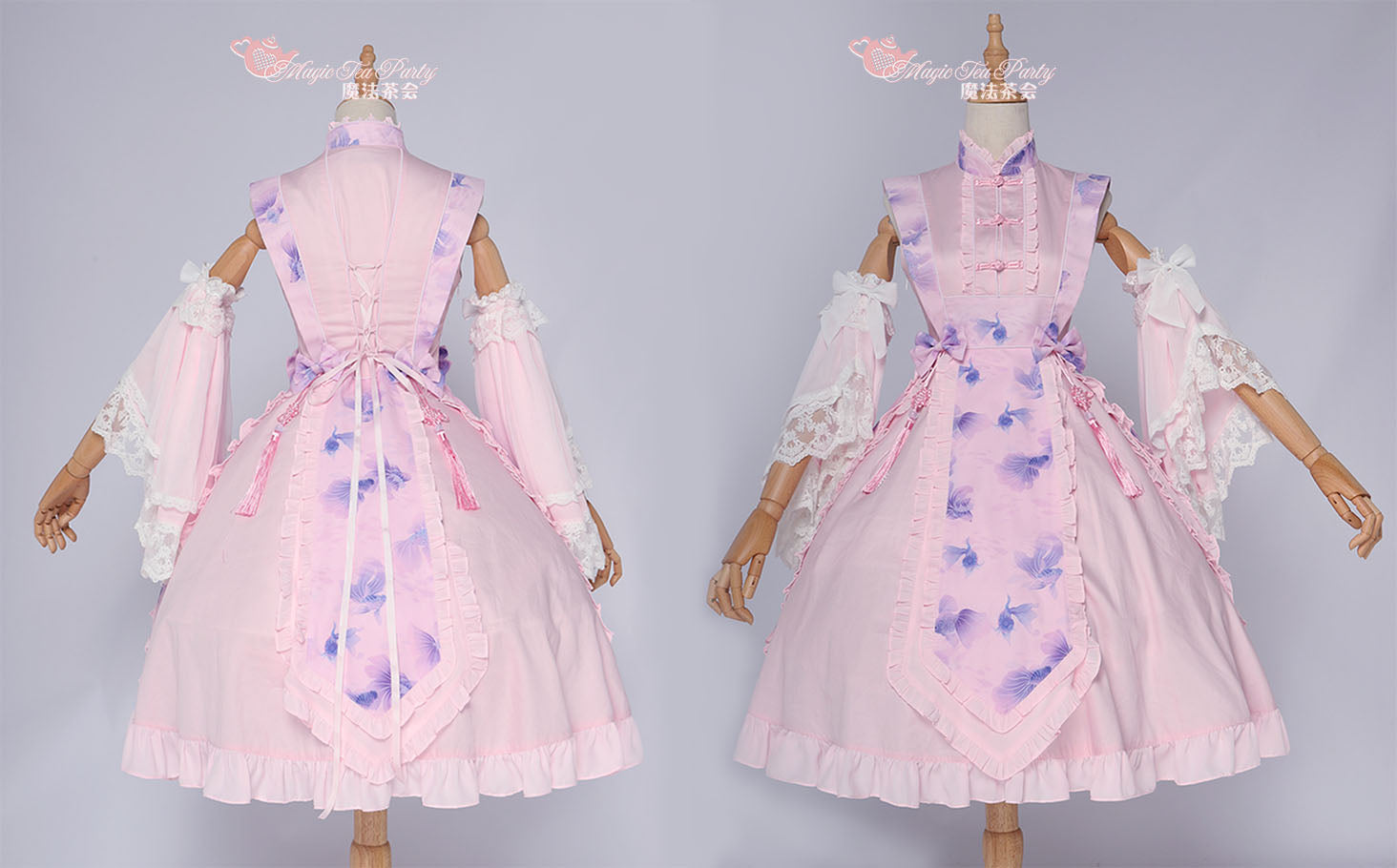 Yumemiru Goldfish Flower Lolita Dress with Arm Sleeves and Hair Accessories