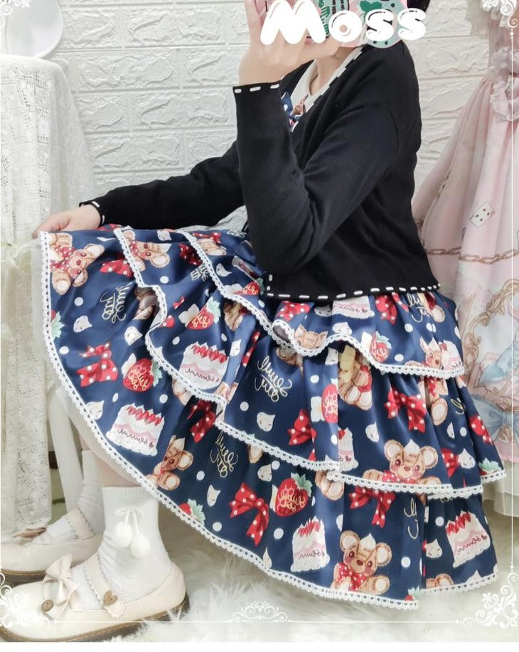 Strawberry Cake Bear Suspender Skirt