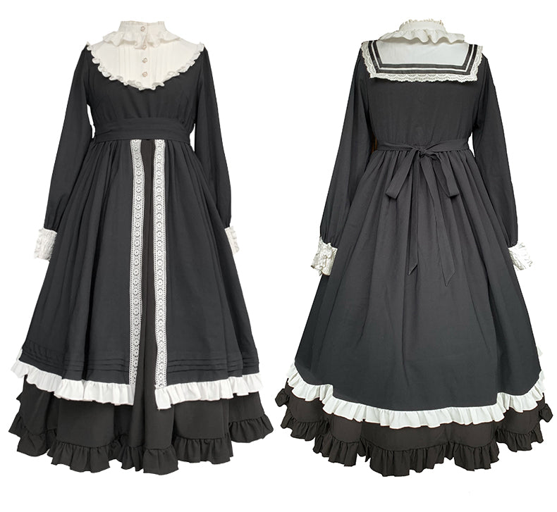 【予約販売】クラシック Aラインスカート 尼僧風ワンピース 付け襟付き