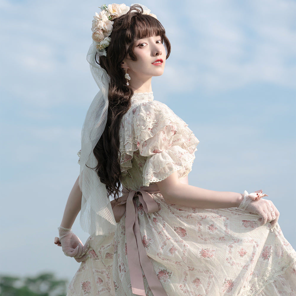 【予約販売】エドワード朝エレガント 薔薇プリントのクラロリワンピース1.0